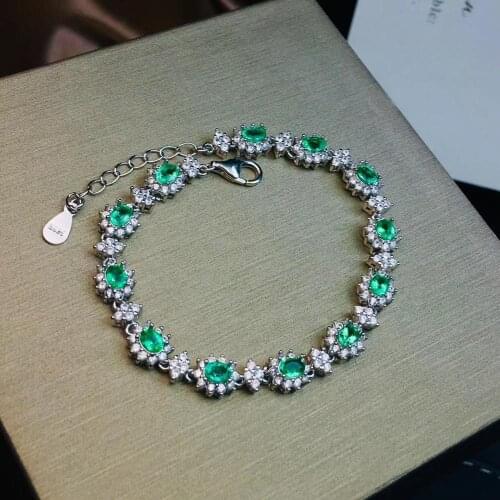 Natural green Emerald gem Bracelet Natural gemstone bracelet S925 silver fashion grace round Diana women party gift jewelry
