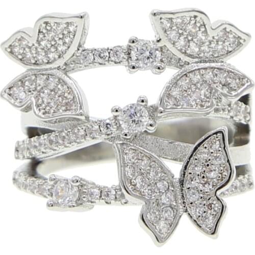 Queen women Silver color Rings For Women Butterfly Shape With AAA Zircon Silver-color Ring Female Jewelry