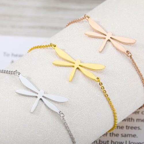 Gold Dragonfly Bracelets For Women Men Stainless Steel Insect Bracelet Charms Couple Jewelry Pulseras Mujer Bff Christmas Gifts