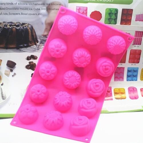 15 cavity Daisy Rose Sunflower shape Silicone soap mold fondant cake mold handmade clay craft mold DIY tools