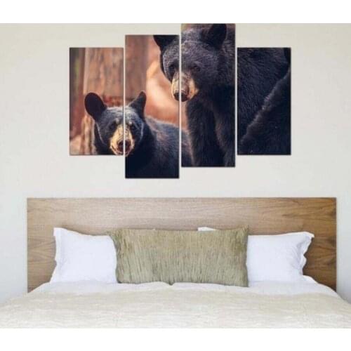 4 pieces / set of big black bear in the woods wall painting art painting living room wall decoration painting home office