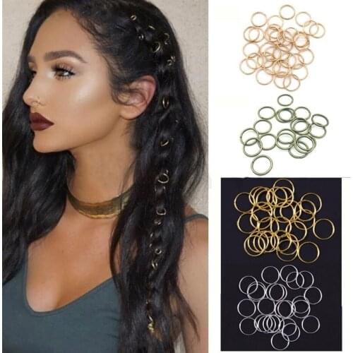 50Pcs Mix Color Hair Braid Dreadlock Beads Cuffs Rings Tube Accessories Opening Hoop Circle 10-14mm Inner Hole Hair Rings