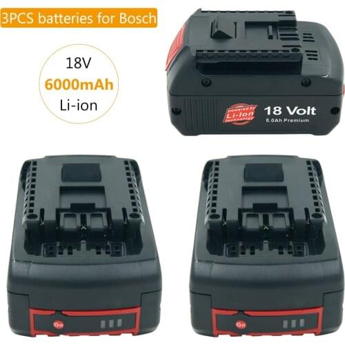 3pcs 18V 6000mAh Li-ion Rechargeable Battery for Bosch 18V BAT609 BAT618 BAT622 GSR 18 V-LI GDR 18 V-LI Cordless Drill