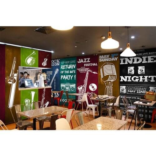 Bacal Large 8D Papel Mural Musical Instruments 3D Silk Wallpaper Mural for Rock Bar Coffee Background 3d Photo Mural Wall paper