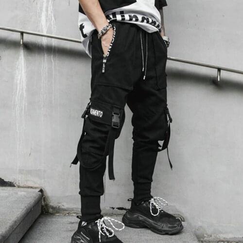 2020 New hip hop streetwear cargo ribbons pants men fitness clothing mens tousers overall casual pants drop shipping LBZ65