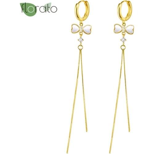 For Women Pendant Earrings 925 Sterling Silver Exquisite Sweet Heart Shaped Long Chain Hoop Earrings Han Fan Fashion Gift Joyero