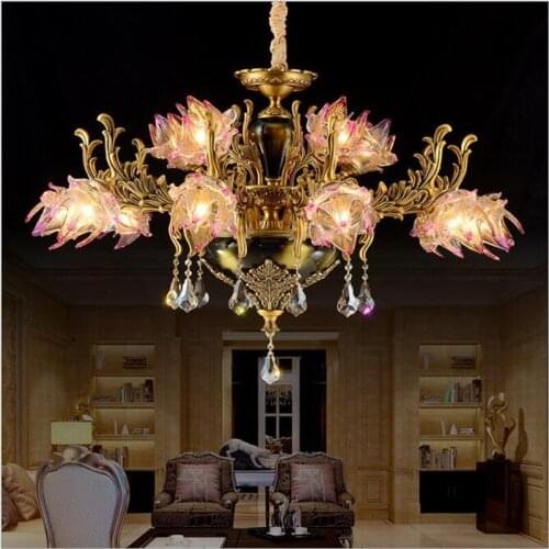 High-grade alloy crystal chandelier villa full bronze pastoral luxury French simple European living room bedroom dining room led