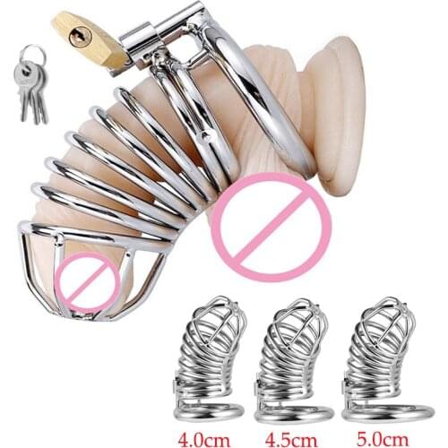 Stainless Steel Cock Cage Penis Ring,Male Chastity Device Metal Cage Ball Stretcher,Bdsm Lockable Chastity Belt Sex Tool For Men