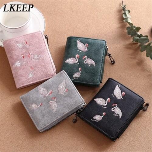Women Personality Wallet Vintage Embroidery Fashion Purse Small Card Wallet Coin Pocket Money Bags Elegant White Swan Purse