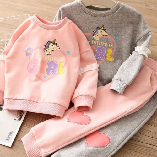 Autumn&Winter Childrens Long Sleeve Unicorn Sweater Suit New Girls Cartoon Printed Leisure Sweater Pants Two Piece Set