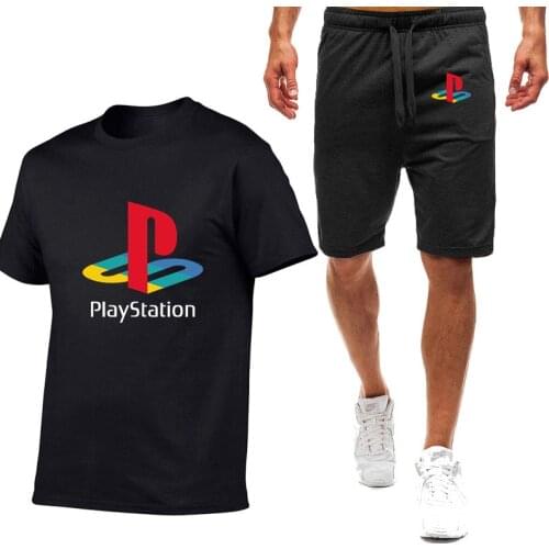 2021 Summer PlayStation Printing Leisure Sportswear Clothing Fitness Suit Sports Suit Short-Sleeved T-Shirt + Shorts 2-Piece Set