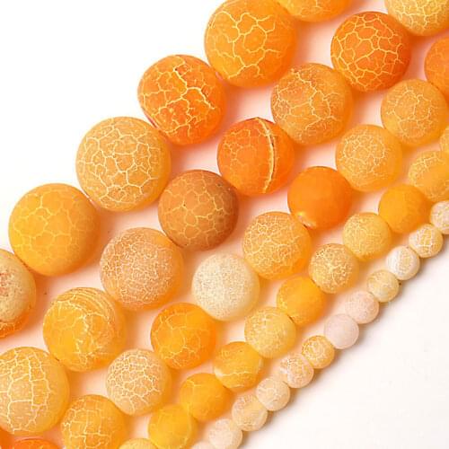 Wholesale Natural Stone Cracked Orange Agates Round Loose Beads 4/6/8/10/12mm 15 Inch Strand For Jewelry Making Bracelet