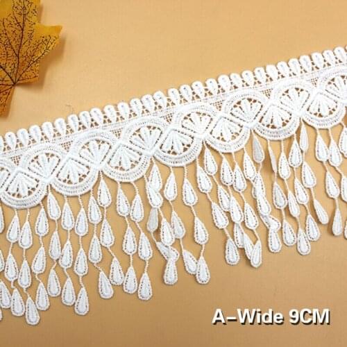9CM Wide Luxury White Black Lace Water-Soluble Embroidery Fringed Ribbon Decoration Womens Dress DIY Sewing Supplies