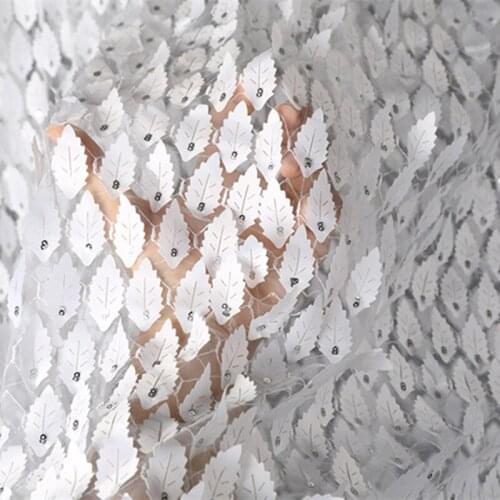 Lac94 1/2yard White Leaves Creative 3d Wedding/Party Dress Fabric Decorative Clothing Designer Fabric DIY Handmade Accessories