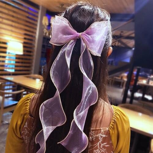 Fashion Hair Clip Lace Bow with 37cm Long Hairpin for Girls Korean Style Princess Ribbon Hair Accessories for Women ACRDDK