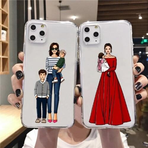 Fashion Baby Girl Mom The red skir Case For iPhone 12mini 7 8 6 Plus 11PRO 12pro MAX XR XS MAX 6s Transparent Woman Phone shell