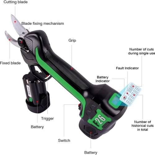 SWANSOFT F26 25MM Household Fruit Tree Powerful Secateurs Cordless Lithium Battery Gardening Electric Pruning Shears