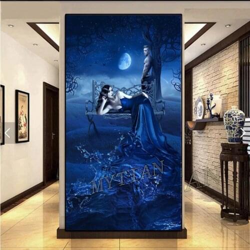 New Full square/round 5DDIY diamond painting Blue dress beauty woman Embroidery Pattern Cross stitch kit mosaic home decor gift