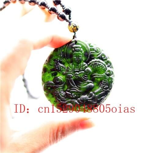 Natural Black Chinese Jade Obsidian Guanyin Pendant Necklace Beads Charm Jewelry Accessories Carved Amulet Gifts for Men