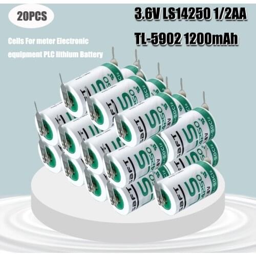 20pcs/lot New Original SAFT LS 14250 LS14250 1/2 AA 1/2AA 3.6V 1200mAh PLC Lithium Battery With two Pins