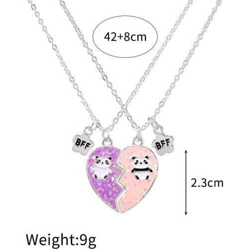 New 2021 2PCS/Set Panda Heart Broken Pendant Necklace BFF Couple Jewelry for Kids Girls Fashion Friendship Best Friends Gifts