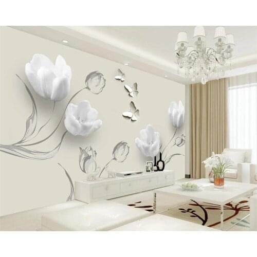 Beibehang Customized new wallpaper fashion simple tulip butterfly 3D TV background papel de parede wall papers home decor