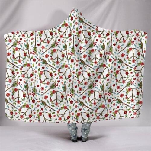 Floral Arrow Peace 3d printed Hooded Blanket Adult colorful child Sherpa Fleece Wearable Blanket Microfiber Bedding