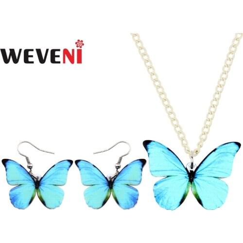 WEVENI Original Acrylic Trendy Morpho Menelaus Butterfly Earrings Necklace Insect Jewelry Sets For Women Girls Kids Drop Ship
