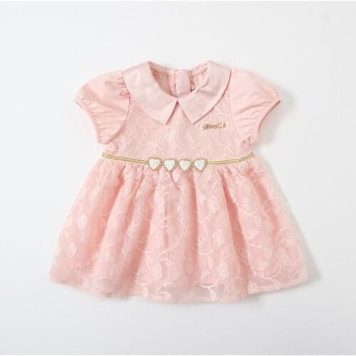 Baby Girls Dresses Summer Peter Pan Collar Girls Heart Sequins Lace Kids Dress Childrens Wear 0-4Y