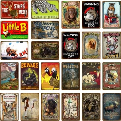 Warning Beware Of The Dog Cat Pet Signs Metal Poster Animal Tin Sign Vintage Plates For Pub Bar Wall Art Retro Home Decor