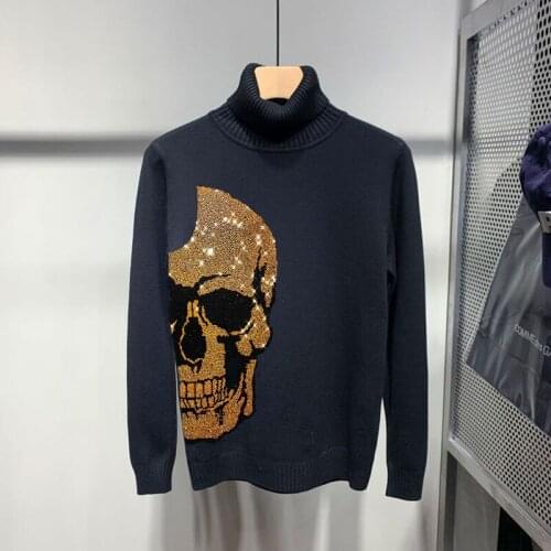 Exaggerated Slim Diamond Youth Pullover Brand Luxury Knit Autumn/Winter Men Turtleneck Sweater Popular Sweatshirt