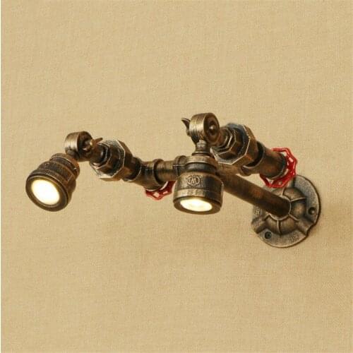 Double Head Loft Industrial LED Wall Light Fixtures Iron Vintage Rotate Water Pipe Wall Lamp Bedside Sconce Indoor Lighting