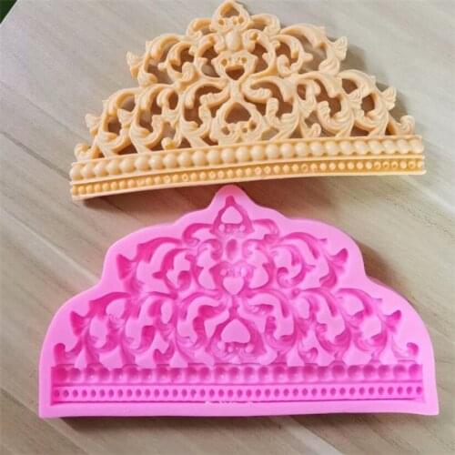 Sugarcraft Baroque Crown Silicone Mold Cupcake Topper Pearl Chain Bead Fondant Cake Decorating Tools Chocolate Candy Moulds