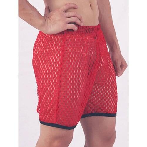 Sexy Men U Convex Pouch Hot Short Sheer Short Half-length Boxers Hollow Out Underpants Sculpting Boxer Pajama Pants Gay Wear F21