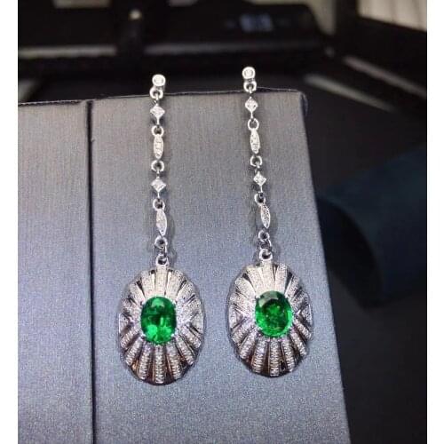 925 sterling silver Natural Emerald stud earrings classic fine Jewelry women wedding wholesale 4*5mm