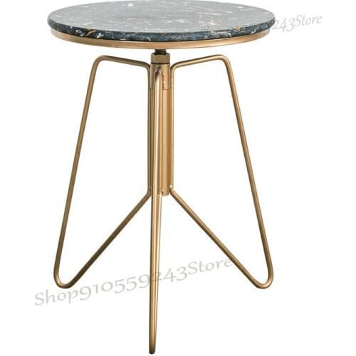 Nordic Modern Wrought Iron Marble Small Coffee Table Golden Side Table Living Room Sofa Corner Table Creative Liftable Small Rou
