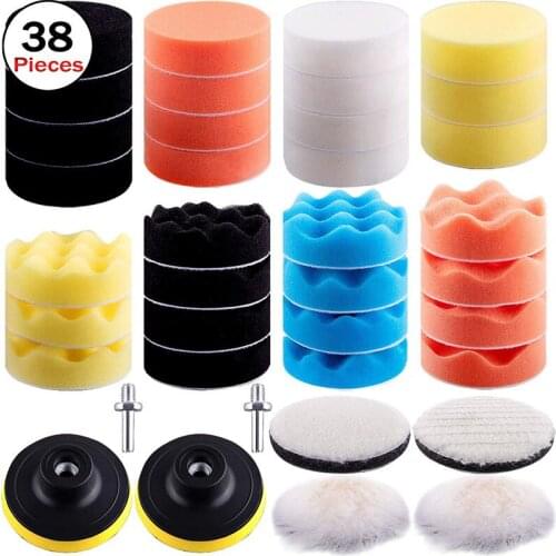 38Pcs Universal Car Polishing Disc Self-Adhesive Buffing Waxing Sponge Wool Wheel Polishing Pad For Car Polisher Drill Adapter