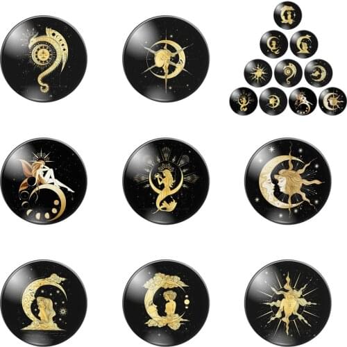Bling Shiny Sun and Moon Girls 10pcs Mixed 12mm/18mm/20mm/25mm Round Photo Demo Glass Cabochon Flat Back Making Findings