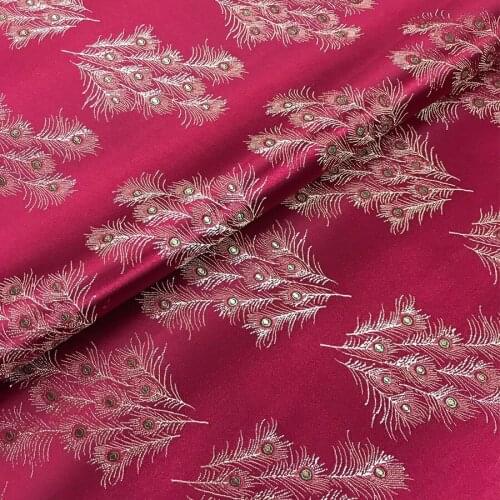 NCF548 Rose/Black Peacock Tails Jacquard Brocade Fabric Chinese Style Couples Lovers Clothes Silk Fabric Cushion DIY Fabrics
