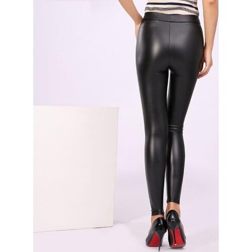 Plus Size PU Leather Pants Elastic Waist Hip Push Up Black Sexy Female Leggings Jegging Casual stretch Skinny Pencil Pants S-5XL