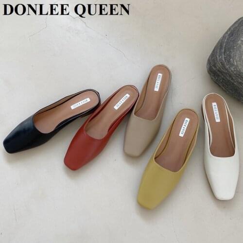 New Brand Slides Women Low Heel Slippers Slides Fashion Mule Shoes Square Toe Slides Patchwork Sandal Ladies Zapatos Mujer 2021