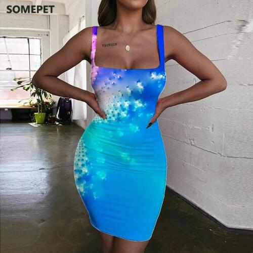 SOMEPET Butterfly Dress Women Animal Bodycon Dress Abstract Sundress Graphics Vestido Sexy Womens Clothing Plus Size Short Beach