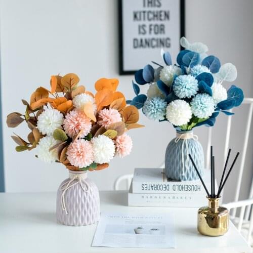 1 Bouquet Artificial Flower Bouquet Silk Dandelion Flower Ball Fake Flowers Home Living Room Wedding Arrangement Decoration