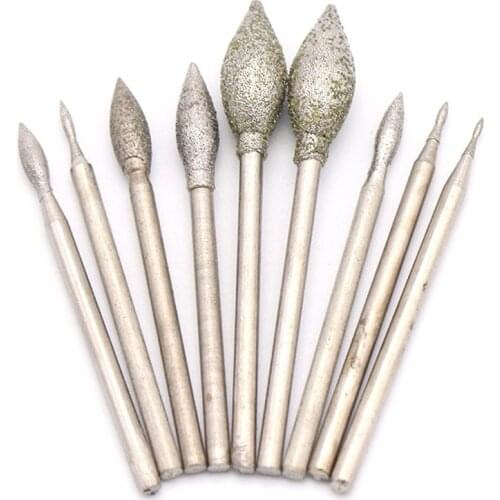 10Pcs 2.35/3mm Diamond Grinder Head J Needle For Jade Amber Agate Polishing Sanding Head Diameter 0.8/1/1.2/1.5/2/2.5/3/4/5/6mm