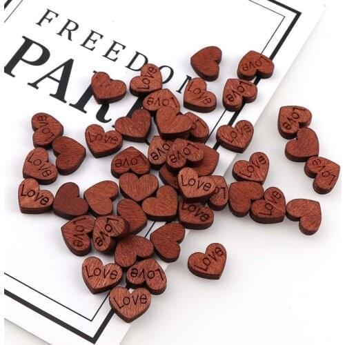 100Pcs 10*12mm Dark Brown Love Heart Wood Chip For Handmade DIY Craft Without Hole Wood Chips Decorative Wooden Graffiti Button
