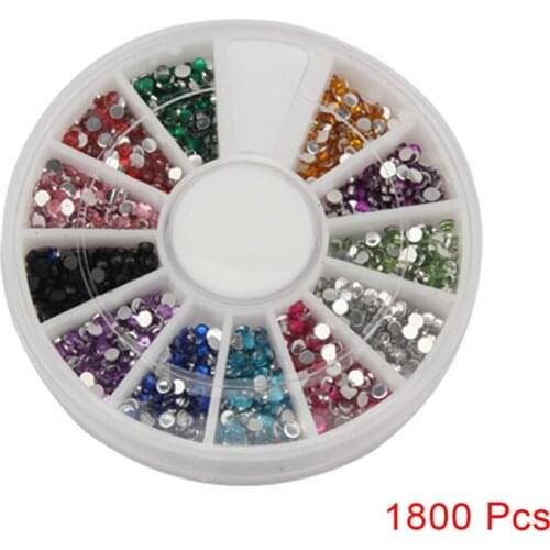 Hot sale 1800pcs 1.5mm Nail Art Rhinestone Glitter Tip Multicolor Mix Gems Wheel FRE