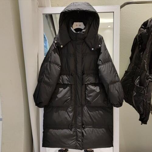 2021 New Winter Down Jacket Women Mid-Length Korean Loose Thick Warm White Duck Down Coat Female Fashion Solid Hooded Parkas