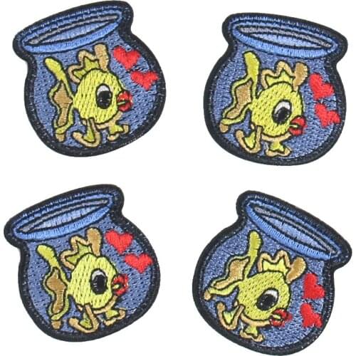 5PCS DIY Patch Cute Goldfish Heart Applique Iron on Embroidery Patches for Clothing Accessories Kids Clothes Stickers Wholesale
