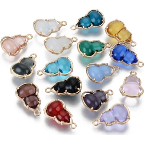 50pcs Gourd Shape Glass Pendants with Alloy Open Back Setting Eco-Friendly Glass Charms For Jewelry Making DIY Bracelet Necklace