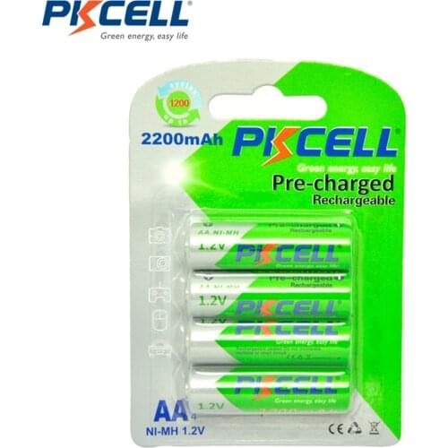 4Pcs/card PKCELL AA Rechargeable Battery Ni-MH 1.2V 2200mAh Low Self-discharge Durable NIMH 2A AA Batteries for flashlight toys